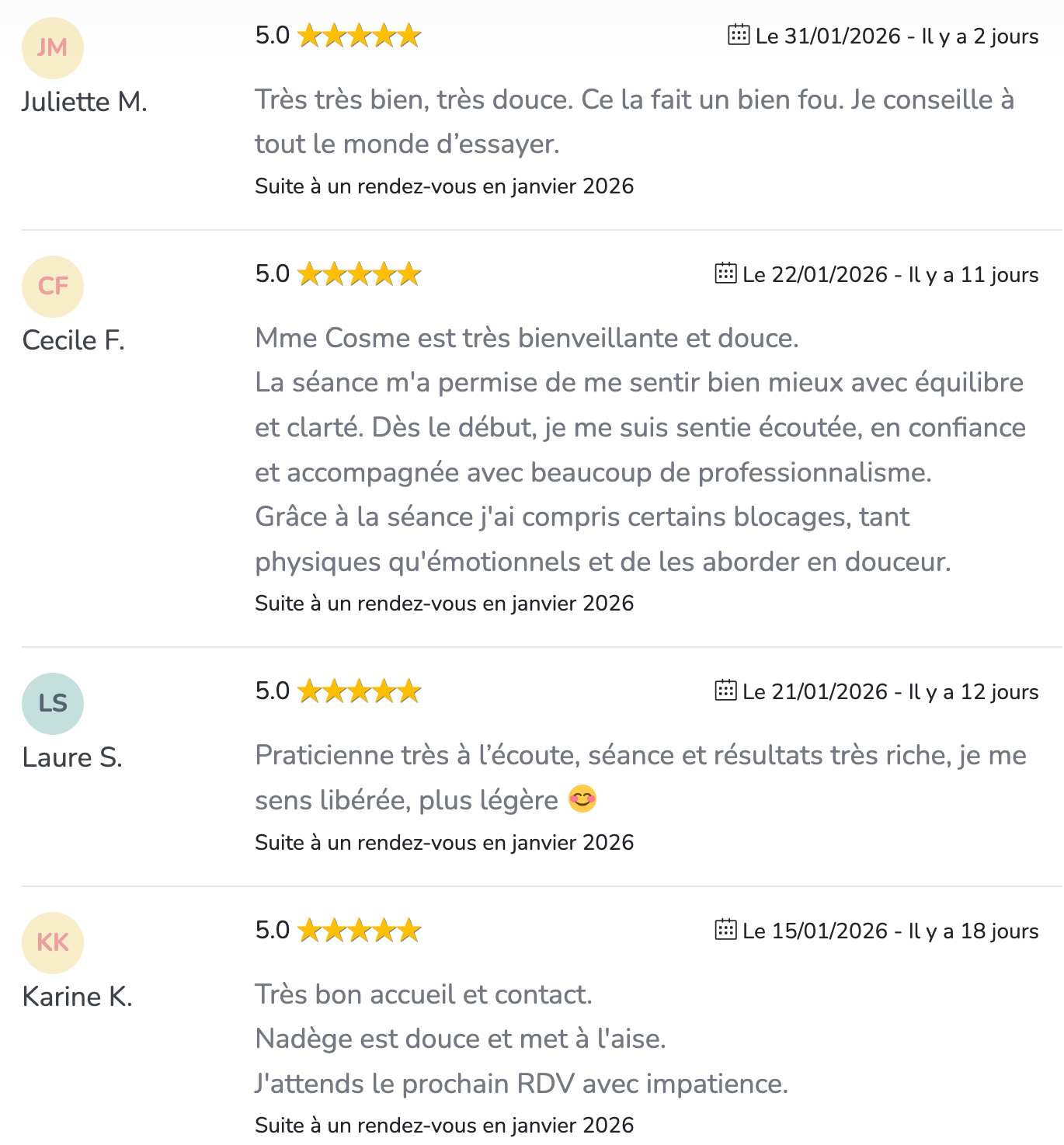 Avis clients Resalib Nadège Cosme Kinésiologue